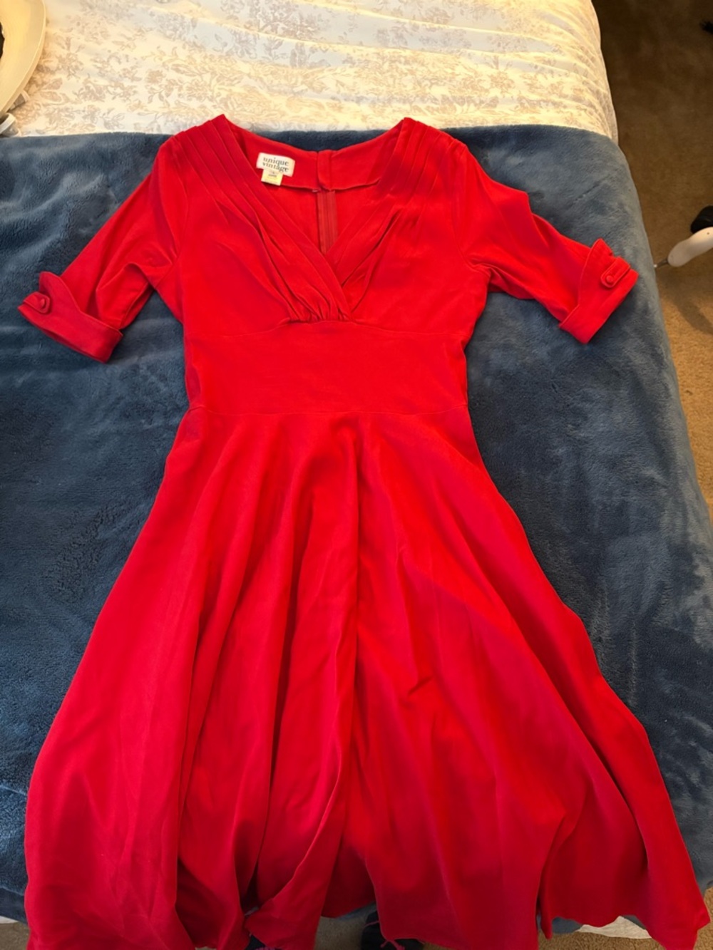 Unique Vintage Red Fit-and-Flare Midi Dress